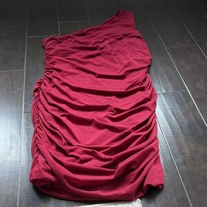 Bar III One-Shoulder Maroon Dress